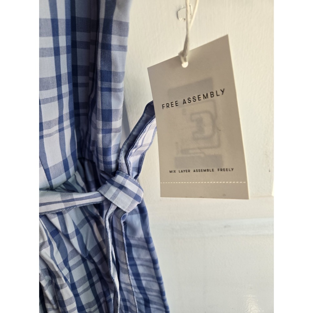 Free Assembly Women's S 4/6 Blue Checker Dress Belt Pockets CottageCore Prairie - Picture 4 of 6